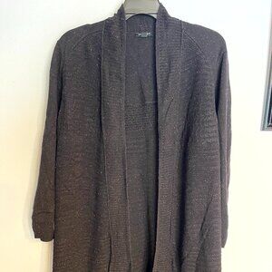 Lane Bryant Long Length Cardigan sweater size 26/28 Black w/ Pink & Blue speckle